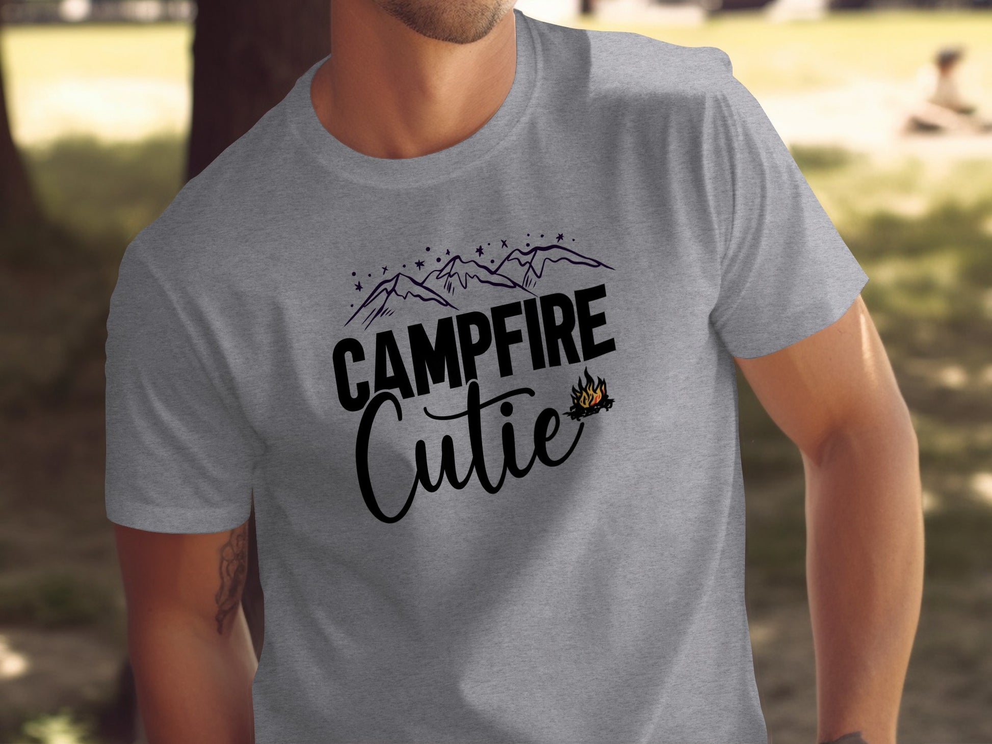 Campfire Cutie with Mountain Print Graphic Novelty T-Shirt T-Shirt - Outdoor & Adventure Collection - Mile Marker 16 Gear by Cloud 16 Clothing Co.