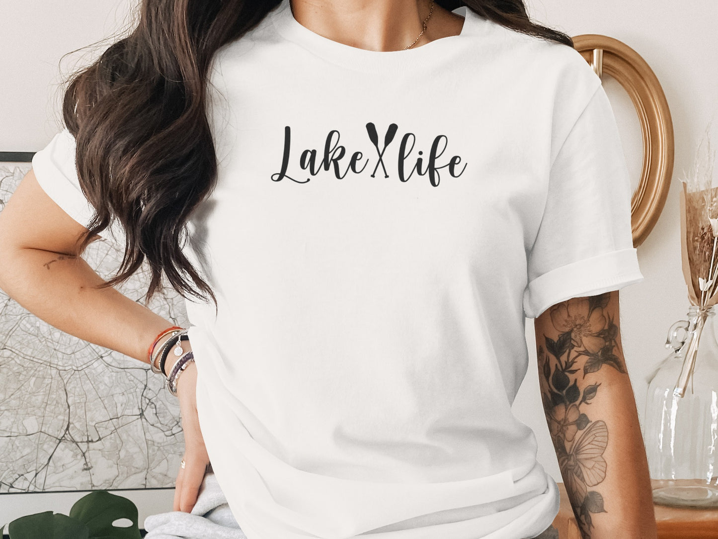 Lake With Crossed Paddles Graphic Design Lake Life T-Shirt T-Shirt - Outdoor & Adventure Collection - Mile Marker 16 Gear by Cloud 16 Clothing Co.