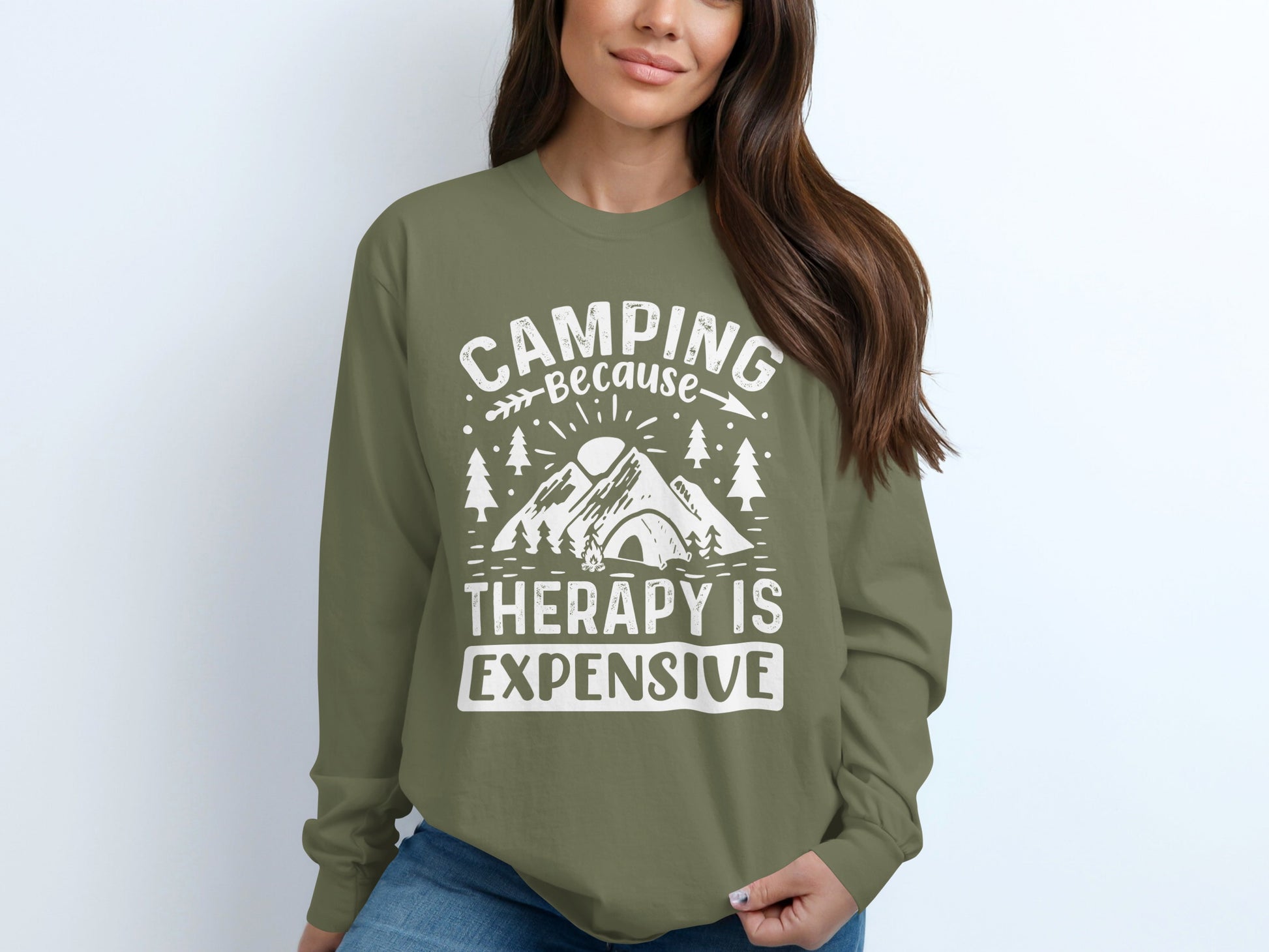 Camping Because Therapy is Expensive Outdoor Long Sleeve T-Shirt Long Sleeve Tee - Outdoor & Adventure Collection - Mile Marker 16 Gear by Cloud 16 Clothing Co.