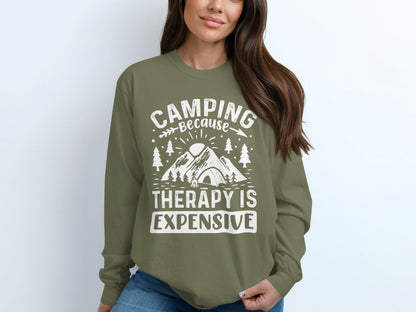 Camping Because Therapy is Expensive Outdoor Long Sleeve T-Shirt Long Sleeve Tee - Outdoor & Adventure Collection - Mile Marker 16 Gear by Cloud 16 Clothing Co.