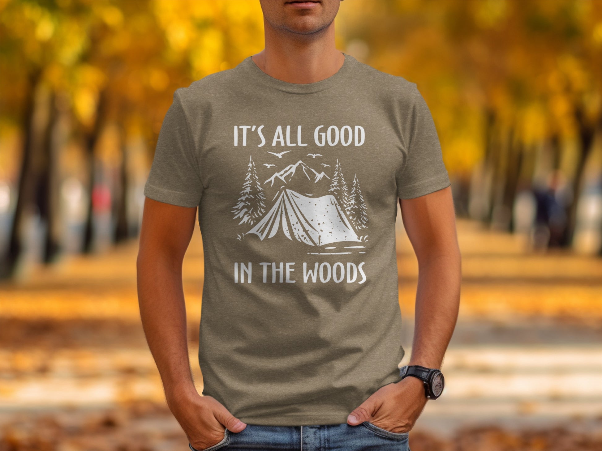 Its All Good In The Woods Camping Graphic Art T-Shirt T-Shirt - Outdoor & Adventure Collection - Mile Marker 16 Gear by Cloud 16 Clothing Co.