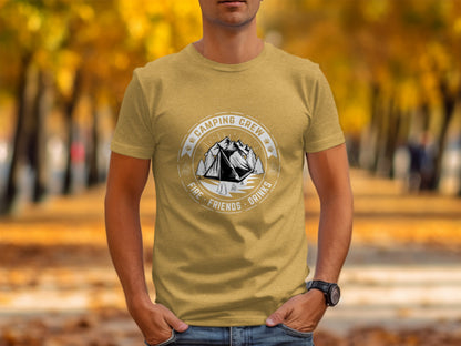Camping Crew Friends Drinks Fire Tent Mountain Scene T-Shirt T-Shirt - Outdoor & Adventure Collection - Mile Marker 16 Gear by Cloud 16 Clothing Co.