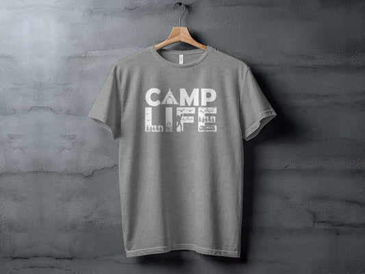 Camp Life Illustration with Tent and Fire Design T-Shirt T-Shirt - Outdoor & Adventure Collection - Mile Marker 16 Gear by Cloud 16 Clothing Co.