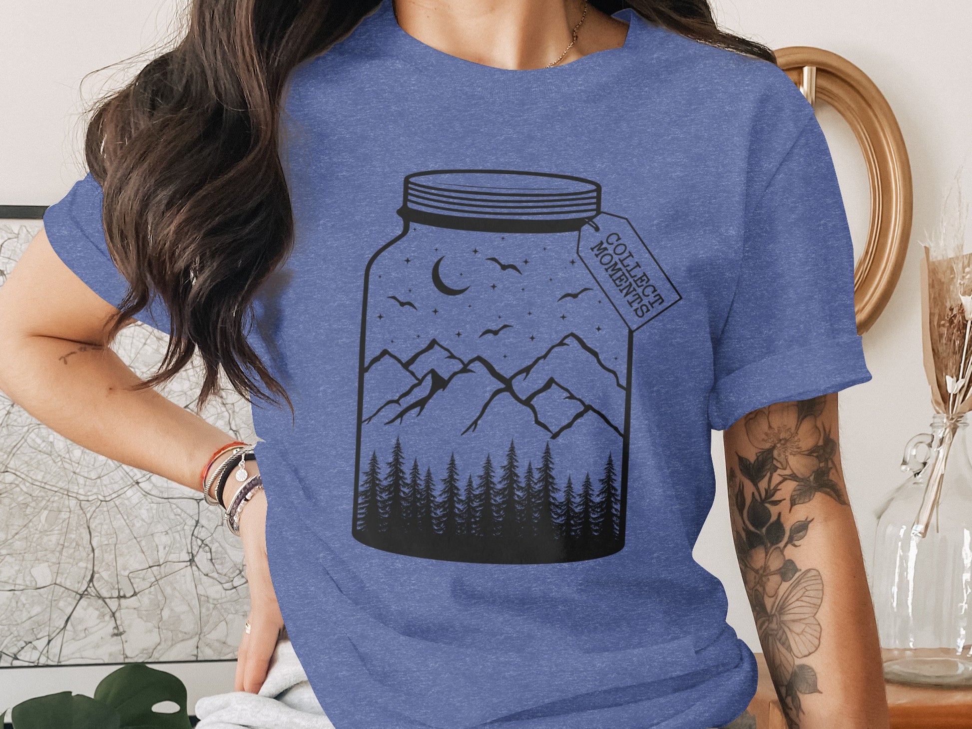Collect Moments Jar with Mountains Scene Design T-Shirt T-Shirt - Outdoor & Adventure Collection - Mile Marker 16 Gear by Cloud 16 Clothing Co.