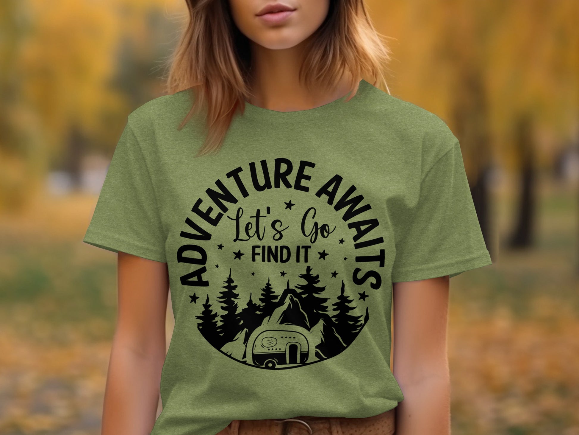 Adventure Awaits Let's Go Find It Silhouette Camper T-Shirt T-Shirt - Outdoor & Adventure Collection - Mile Marker 16 Gear by Cloud 16 Clothing Co.