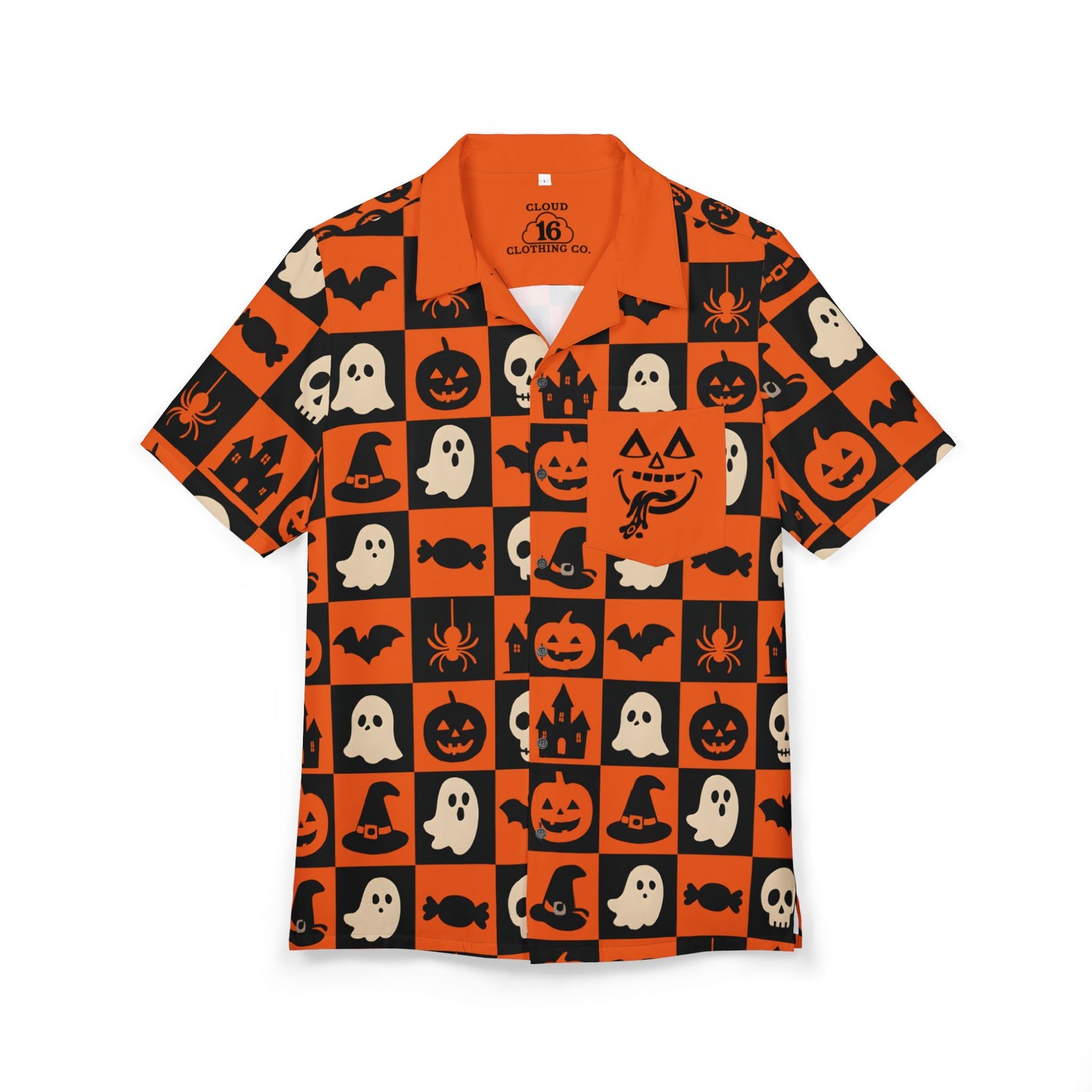 Halloween Hawaiian Shirt - Spooky Pumpkin Ghost Print Unisex Button-Down
