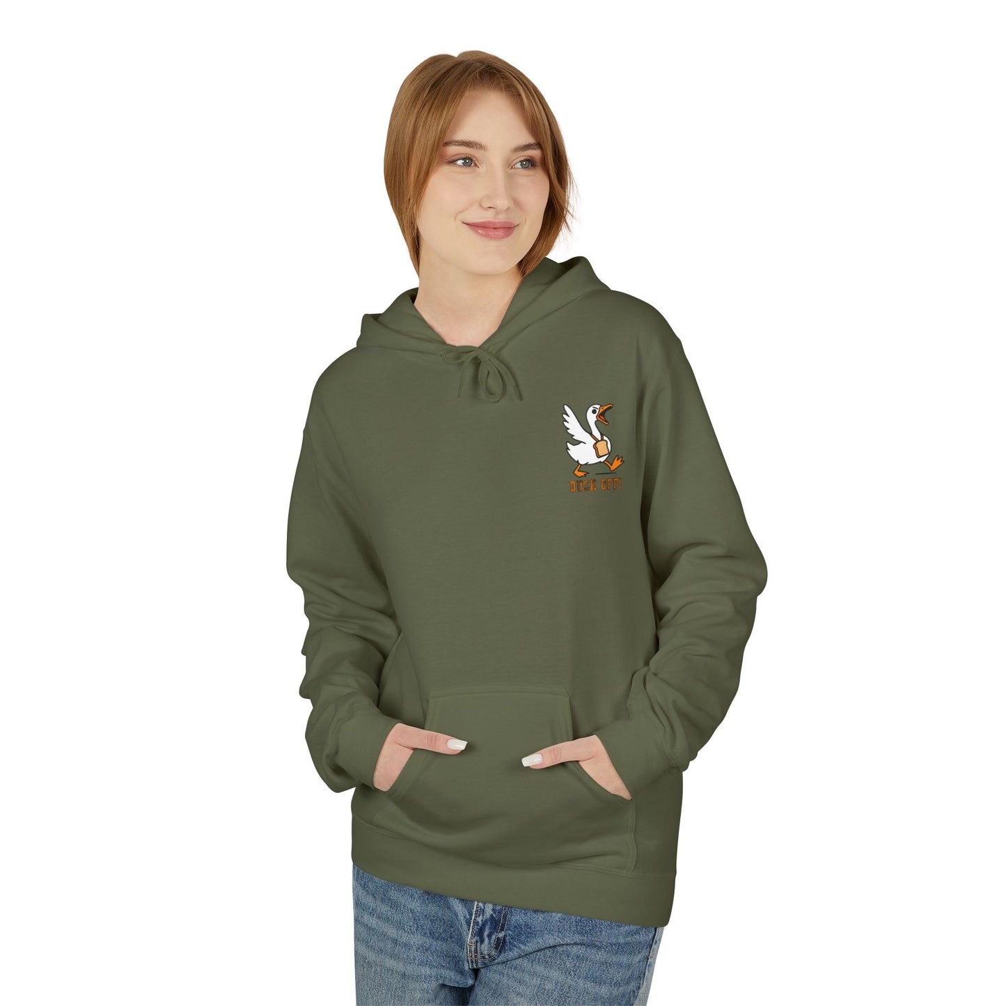 Duck Off Funny Hoodie - Unisex Fleece Pullover for Animal Lovers