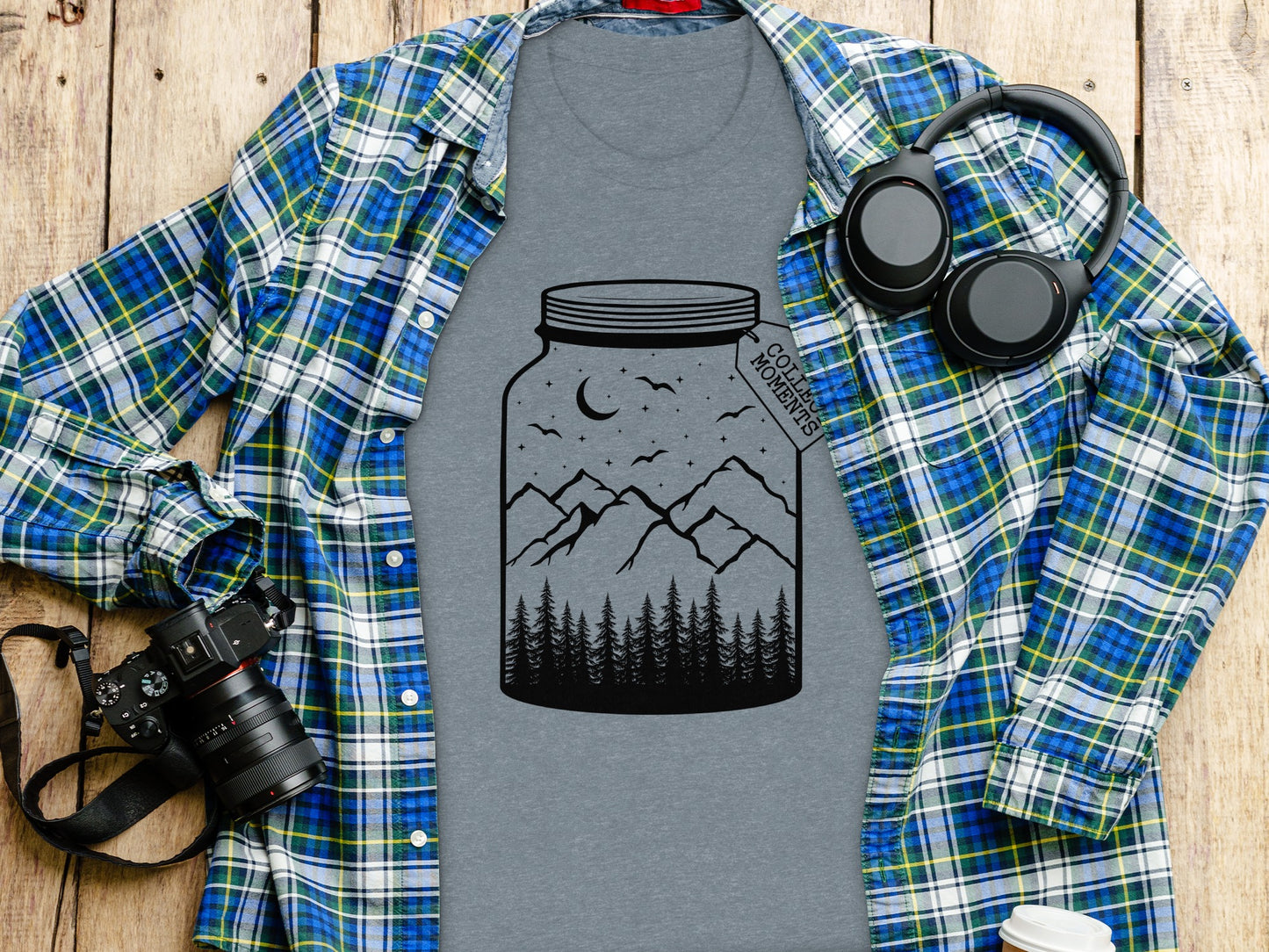 Collect Moments Jar with Mountains Scene Design T-Shirt T-Shirt - Outdoor & Adventure Collection - Mile Marker 16 Gear by Cloud 16 Clothing Co.