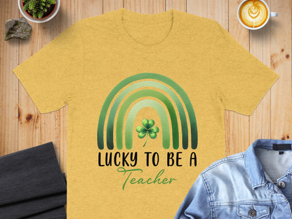 Lucky to Be a Teacher Rainbow Clover T-Shirt