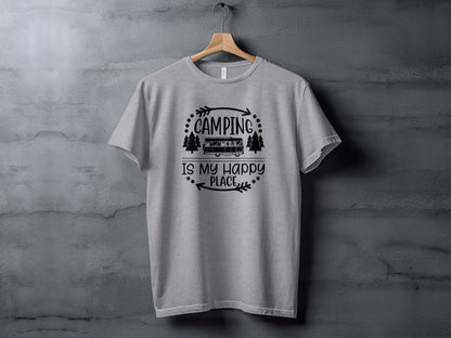 Camping is My Happy Place With Campervan T-Shirt T-Shirt - Outdoor & Adventure Collection - Mile Marker 16 Gear by Cloud 16 Clothing Co.