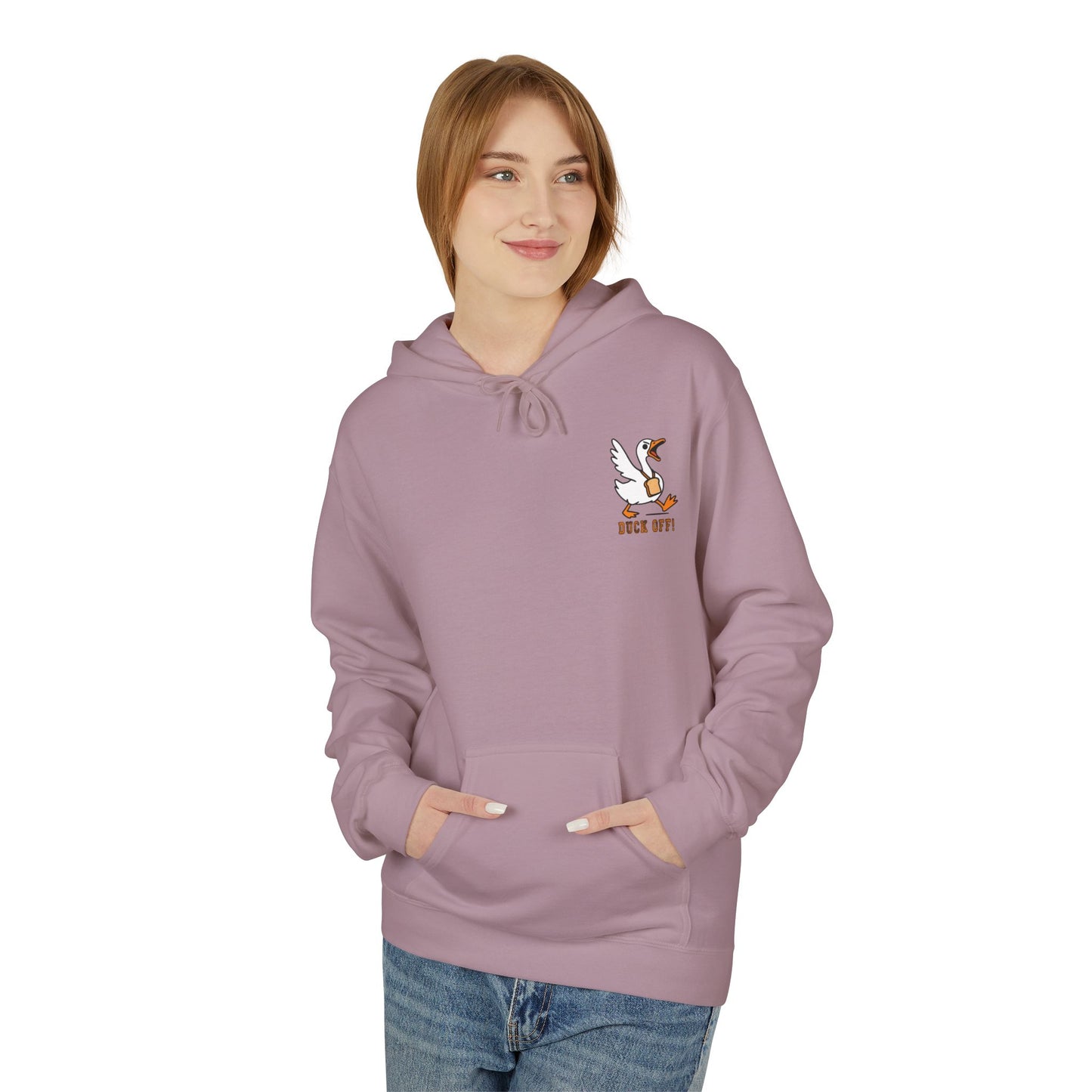 Duck Off Funny Hoodie - Unisex Fleece Pullover for Animal Lovers