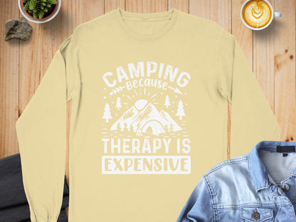 Camping Because Therapy is Expensive Outdoor Long Sleeve T-Shirt Long Sleeve Tee - Outdoor & Adventure Collection - Mile Marker 16 Gear by Cloud 16 Clothing Co.