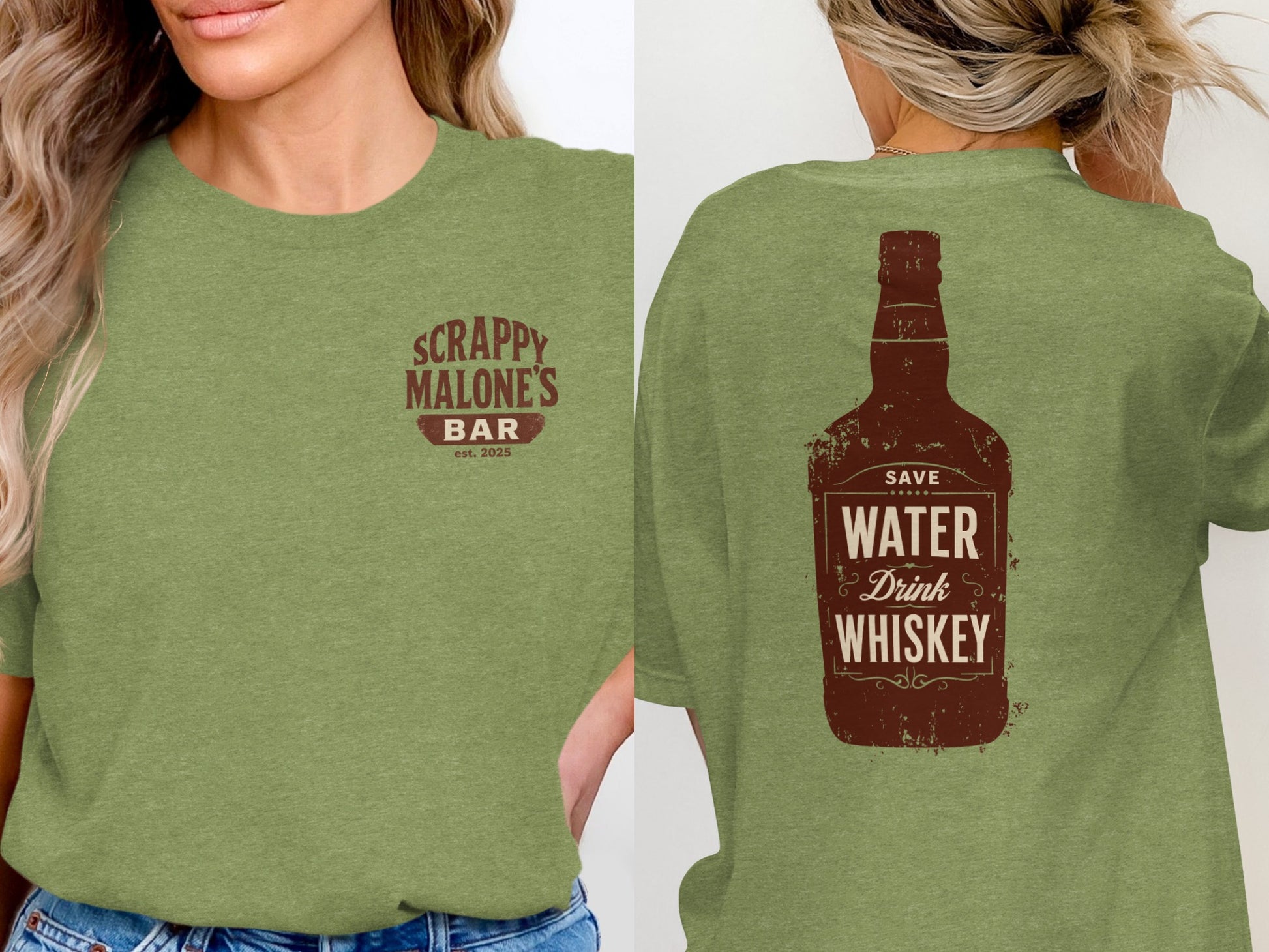 Save Water Drink Whiskey Funny Saying Graphic Bottle T-Shirt T-shirt - Scrappy Malone's Bar 100-Proof Humor - Cloud 16 Clothing Co.