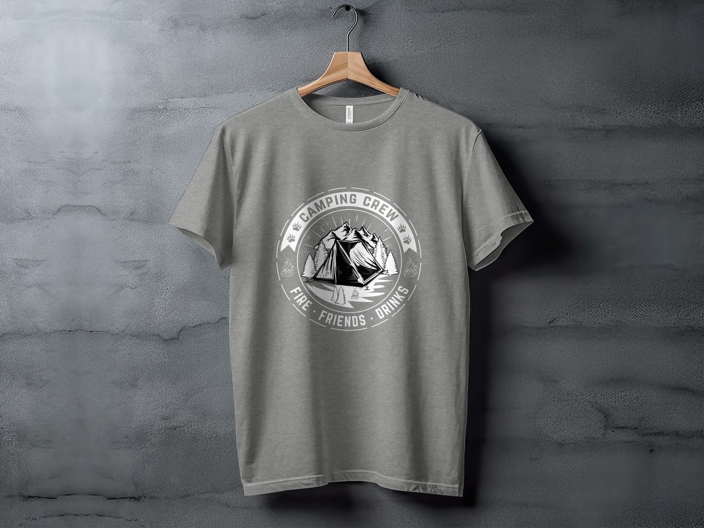 Camping Crew Friends Drinks Fire Tent Mountain Scene T-Shirt T-Shirt - Outdoor & Adventure Collection - Mile Marker 16 Gear by Cloud 16 Clothing Co.