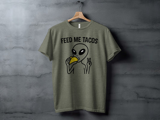 Alien Eating Tacos Graphic Tee Funny T-Shirt for Sale