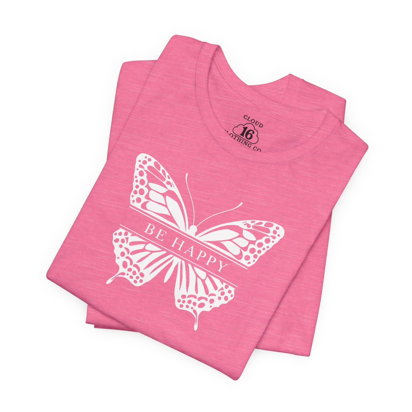 Be Happy Butterfly Tee - Womens Eco-Friendly T-Shirt | Positive Vibes Nature Lover Gift