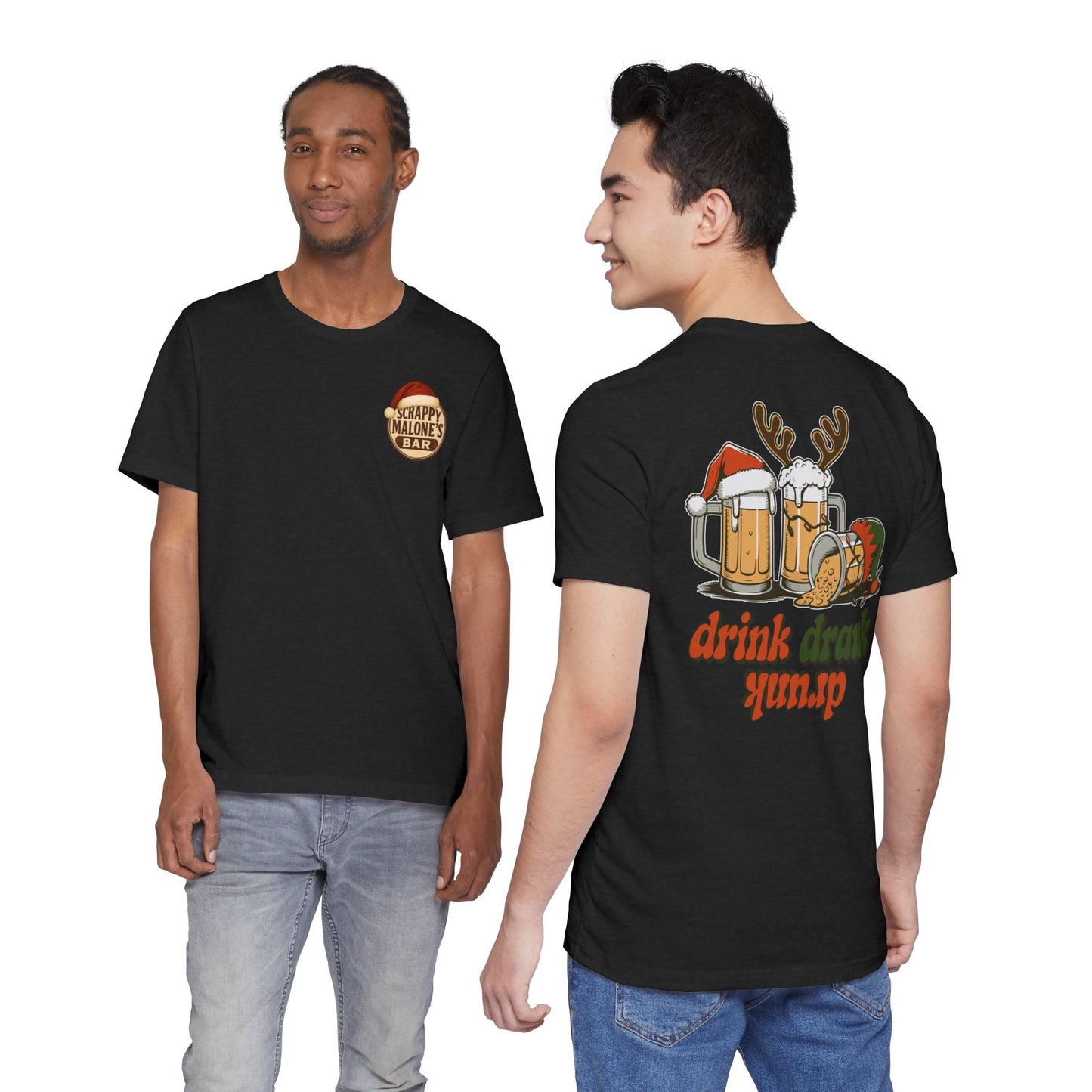 Scrappy Malone's Bar Christmas Tee — "Drink, Drank, Drunk" Holiday Shirt