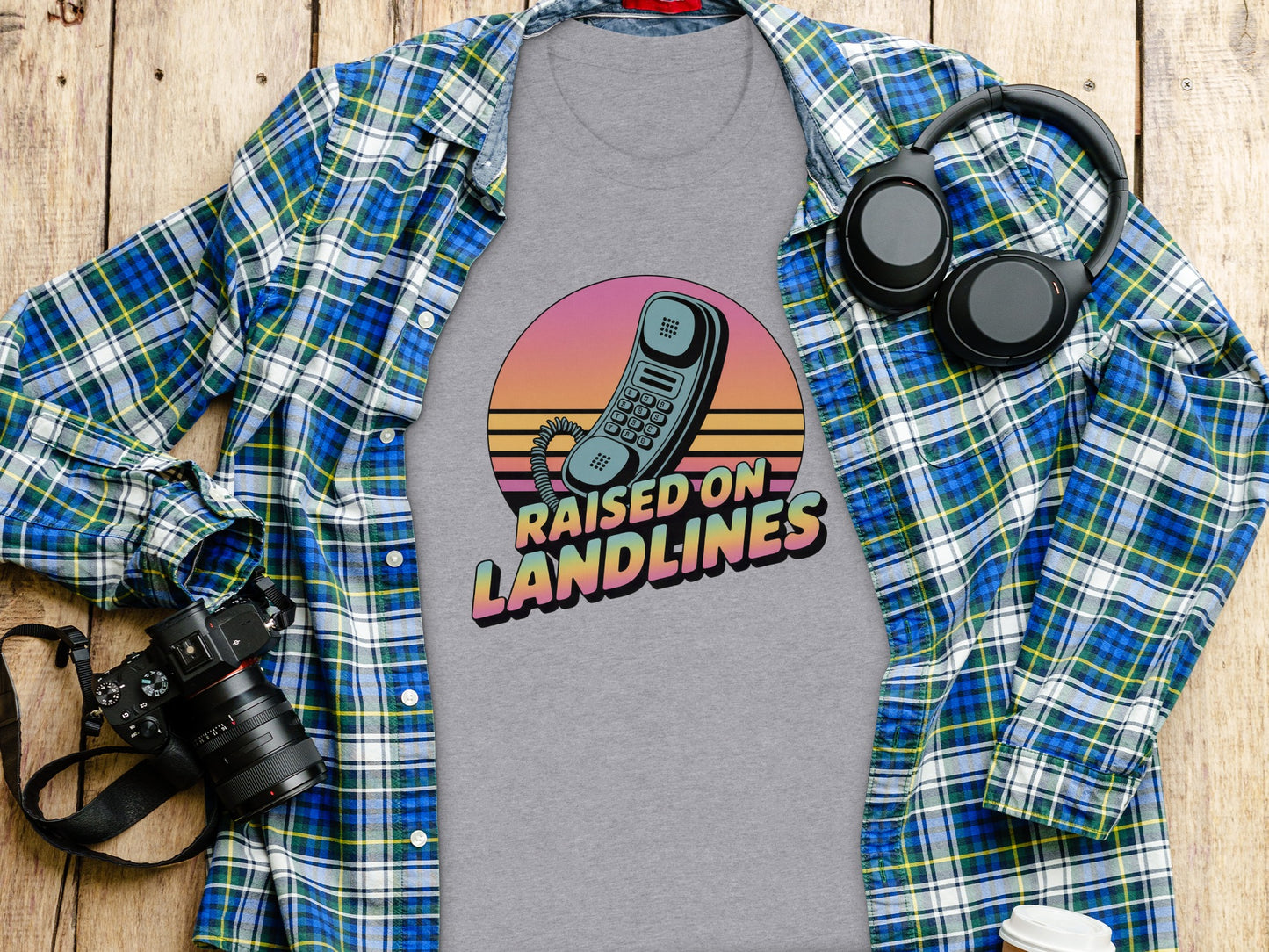 Raised on Landlines Retro Vintage T-shirt Design