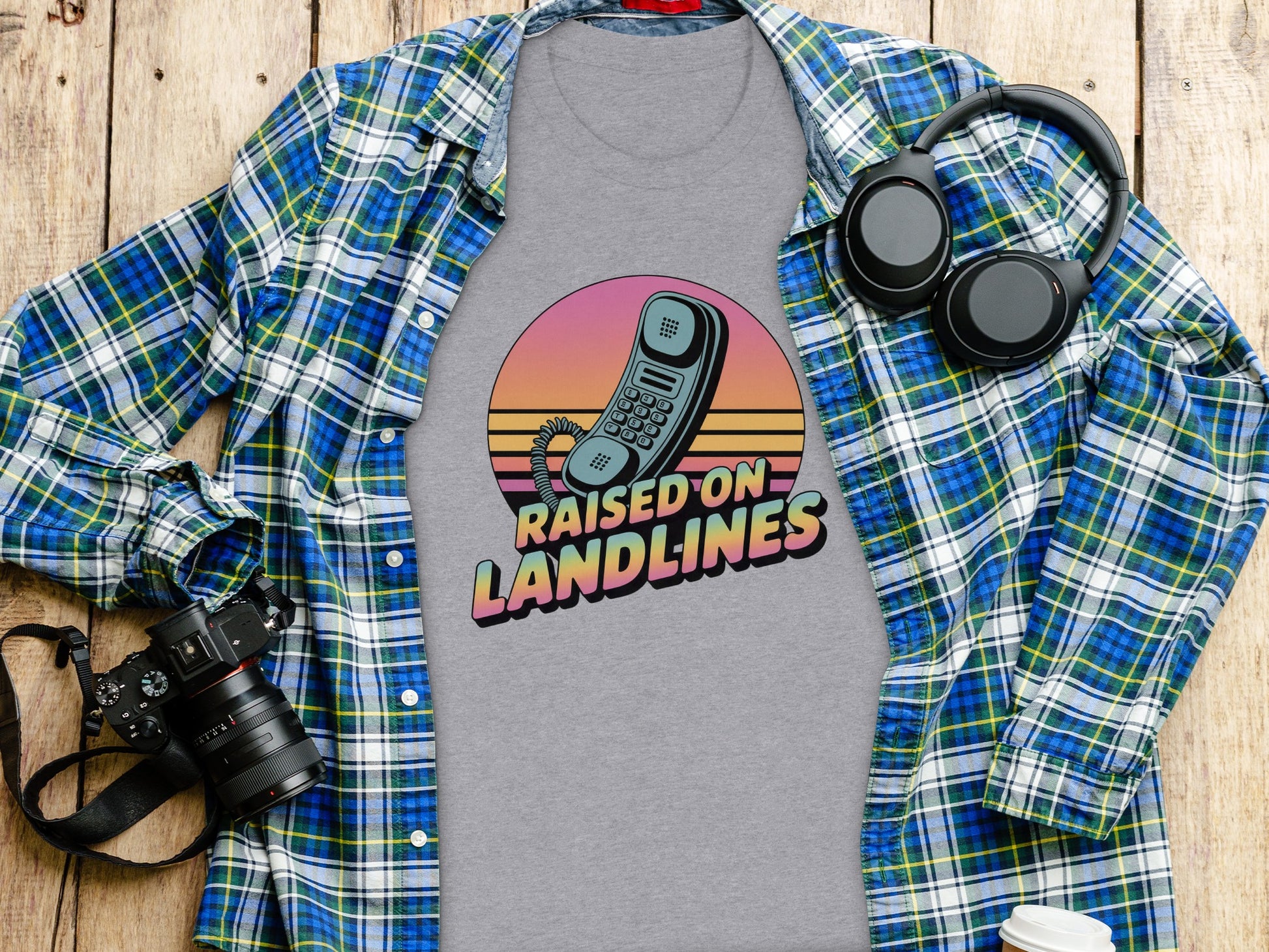 Raised on Landlines Retro Vintage T-shirt Design