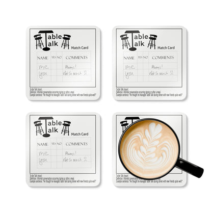 Table Talk Cork Coaster Set of 4 — Funny Conversation Match Card Design