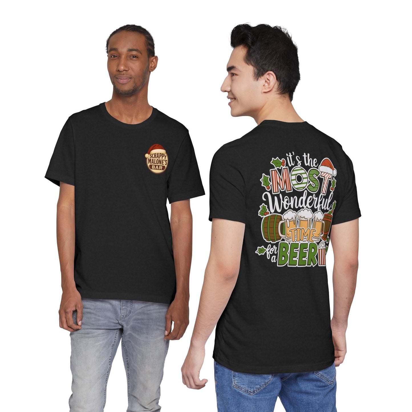 Scrappy Malone's Bar Christmas Tee — "It's the Most Wonderful Time for a Beer"