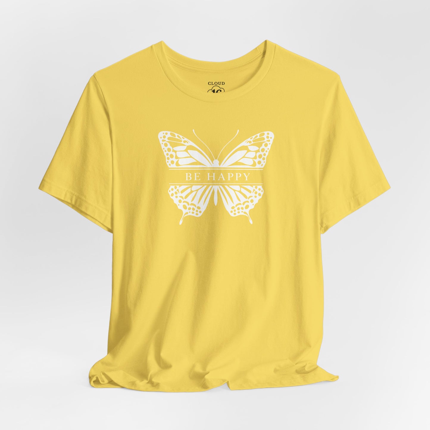 Be Happy Butterfly Tee - Womens Eco-Friendly T-Shirt | Positive Vibes Nature Lover Gift