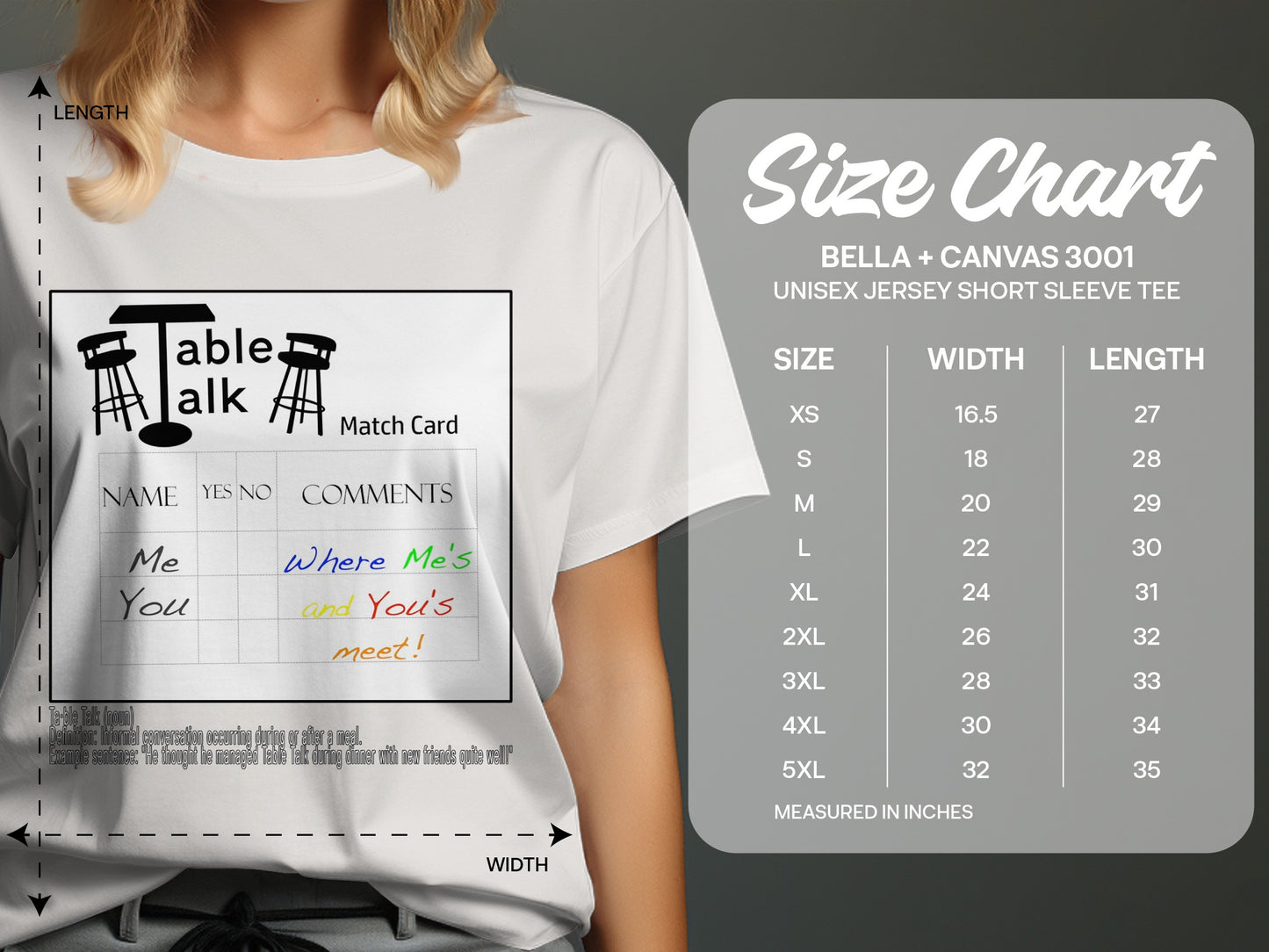 Table Talk Match Card White Short Sleeve Tee Shirt