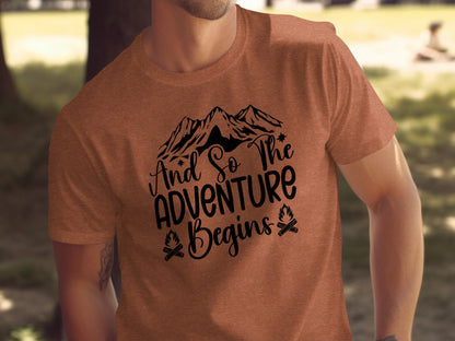 And So the Adventure Begins Graphic Novelty T-Shirt T-Shirt - Outdoor & Adventure Collection - Mile Marker 16 Gear by Cloud 16 Clothing Co.