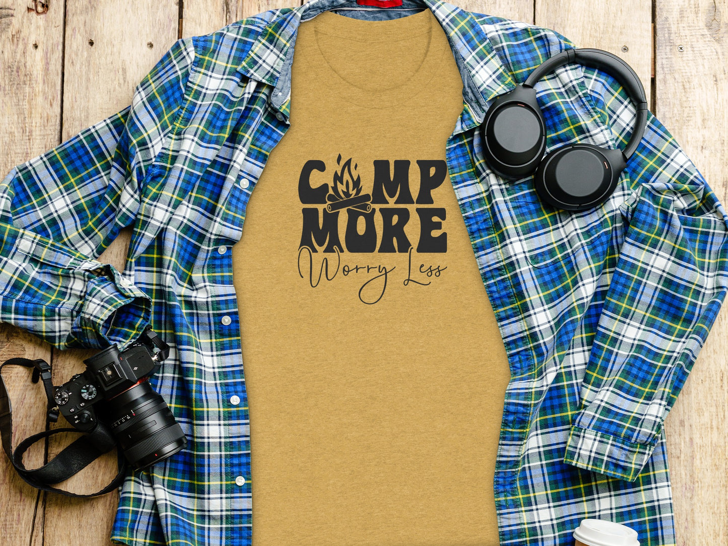 Camp More Worry Less Graphic Camping Adventure T-Shirt T-Shirt - Outdoor & Adventure Collection - Mile Marker 16 Gear by Cloud 16 Clothing Co.