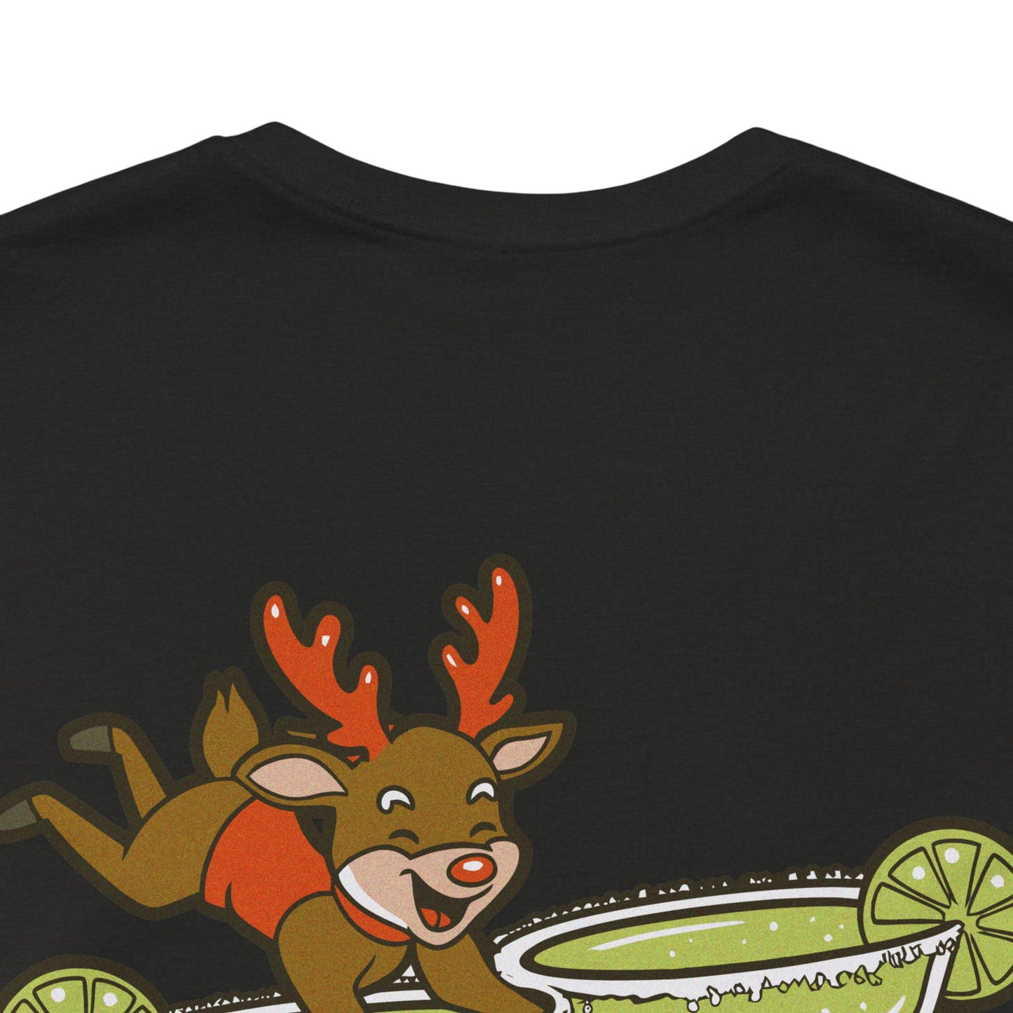 Scrappy Malone's Bar Christmas Tee — "Let's Get Lit" Santa & Rudolf Hanging from Martini Glass