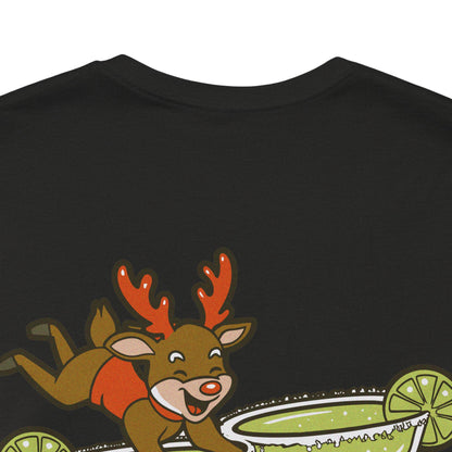 Scrappy Malone's Bar Christmas Tee — "Let's Get Lit" Santa & Rudolf Hanging from Martini Glass