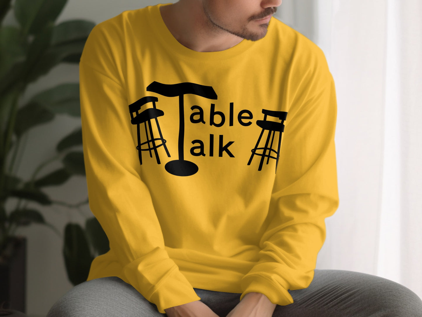 Table Talk Design Long Sleeve Yellow Shirt Fashion