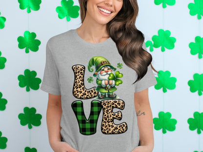 St. Patrick's Day Love Shirt with Gnome and Clover Design