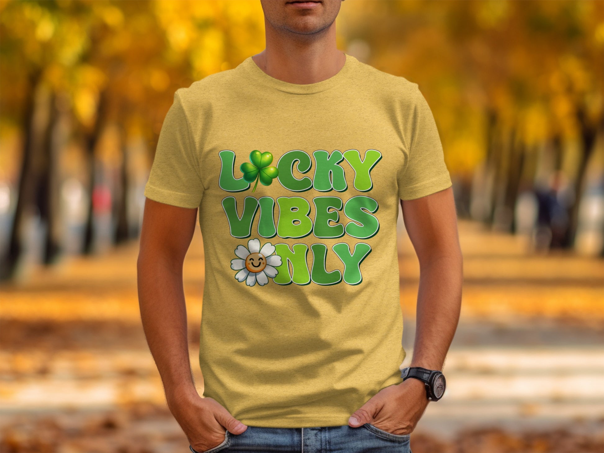 Lucky Vibes Only Graphic T-Shirt Short Sleeve Design