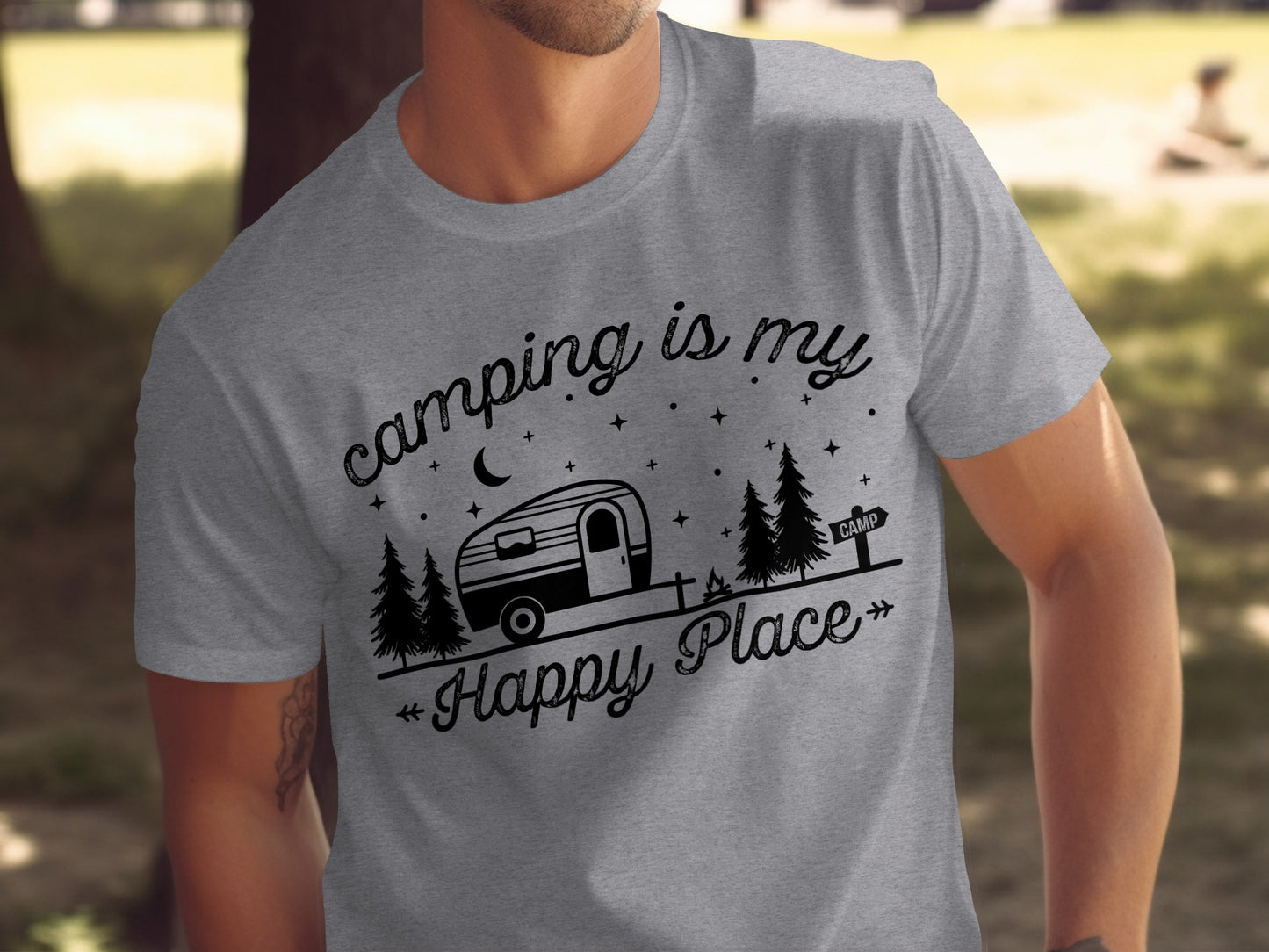Camping Is My Happy Place Adventure Graphic T-Shirt T-Shirt - Outdoor & Adventure Collection - Mile Marker 16 Gear by Cloud 16 Clothing Co.