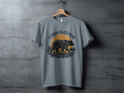 Heritage Florida Bear Trails Classic Nomad Tee: Gray t-shirt with Florida black bear graphic and palm fronds.