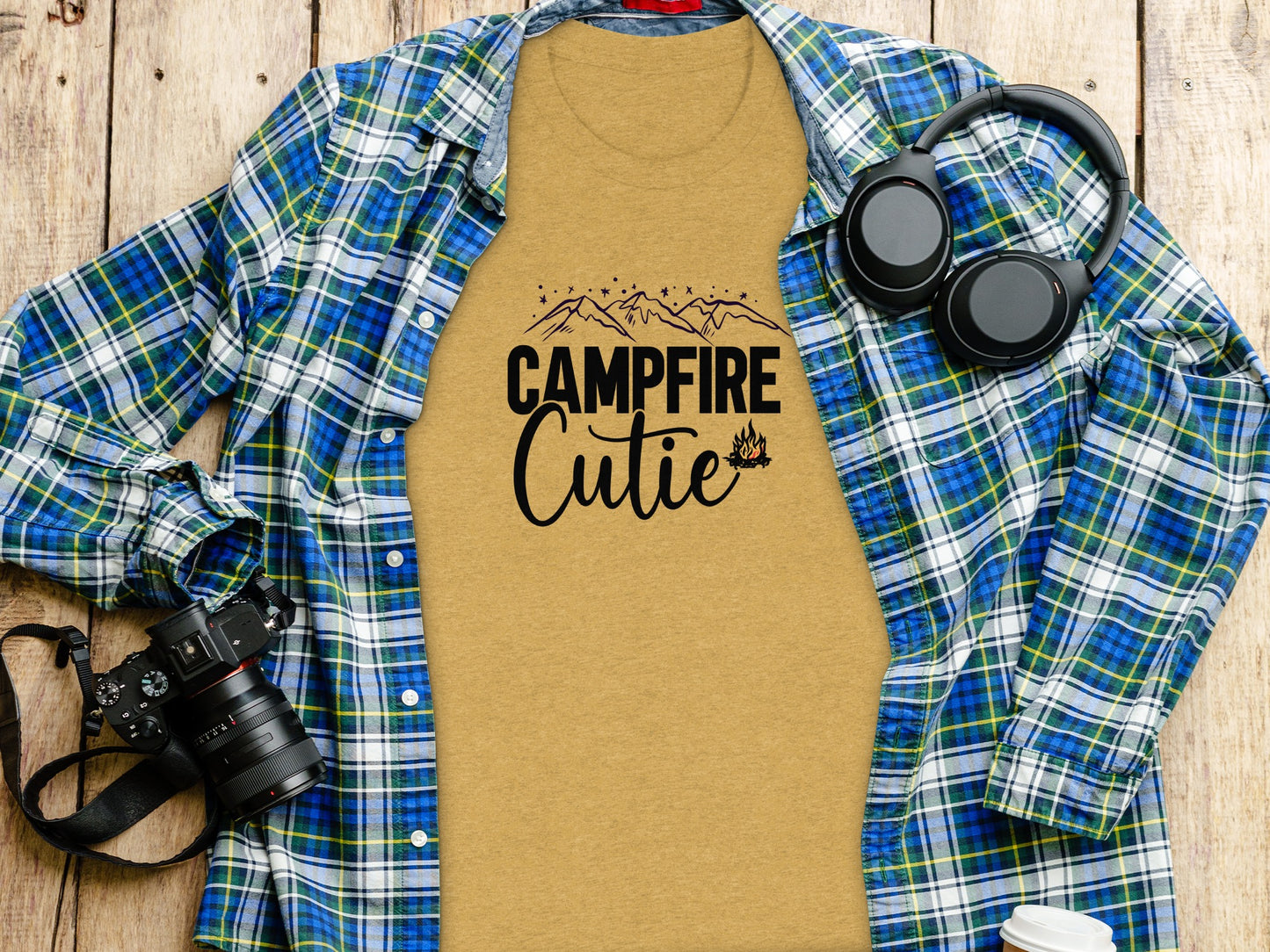 Campfire Cutie with Mountain Print Graphic Novelty T-Shirt T-Shirt - Outdoor & Adventure Collection - Mile Marker 16 Gear by Cloud 16 Clothing Co.