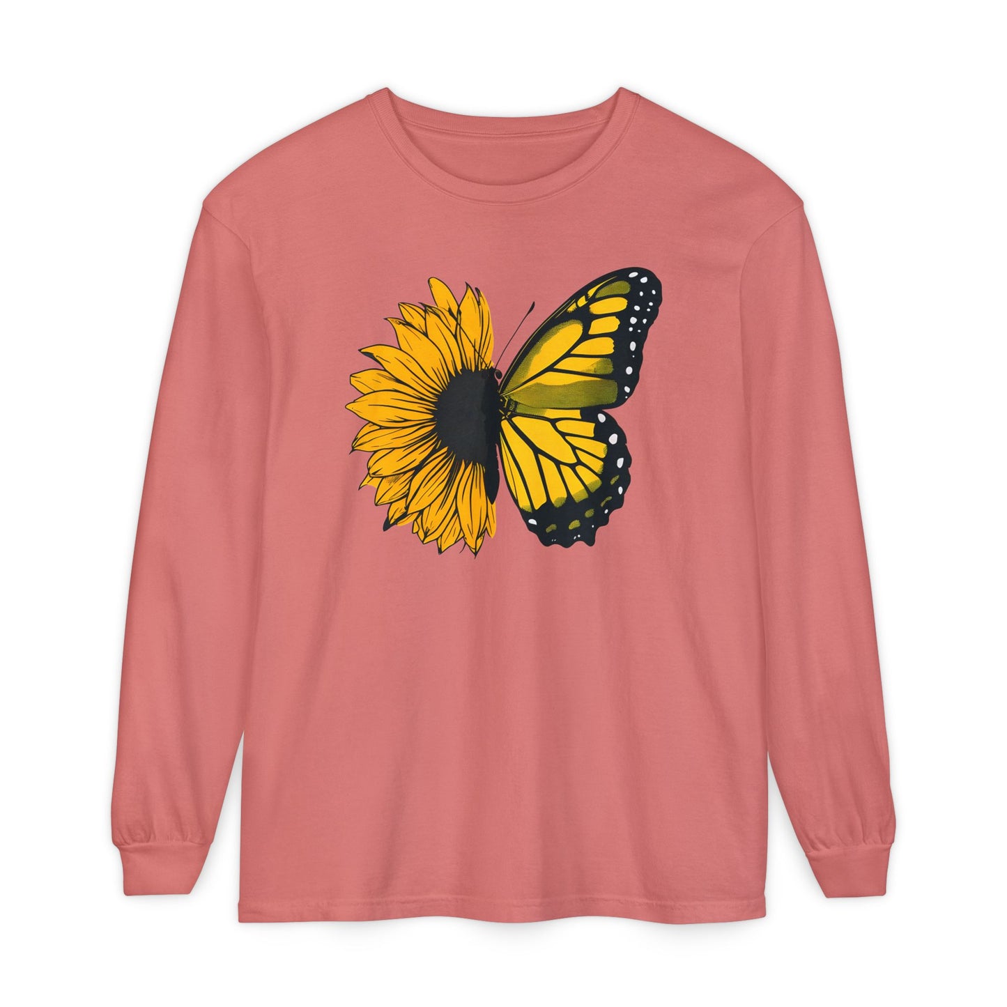 Sunflower Butterfly Long Sleeve Tee - Boho Nature Lover Shirt | Eco-Friendly Spring Fashion