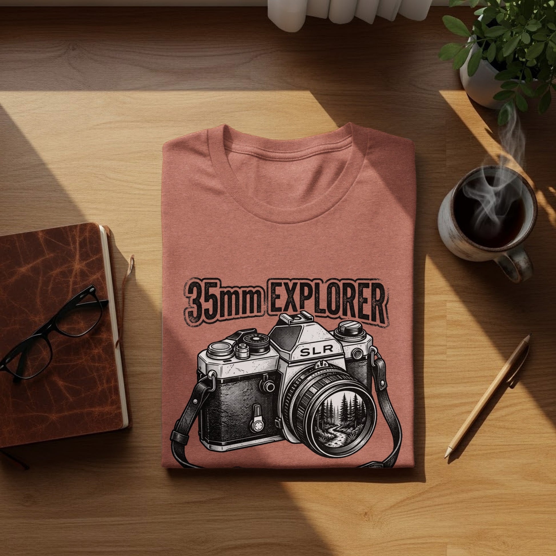 35mm Explorer Detour | Vintage Outdoor Apparel: T-shirt with "35mm Explorer SLR" text and vintage camera graphic.