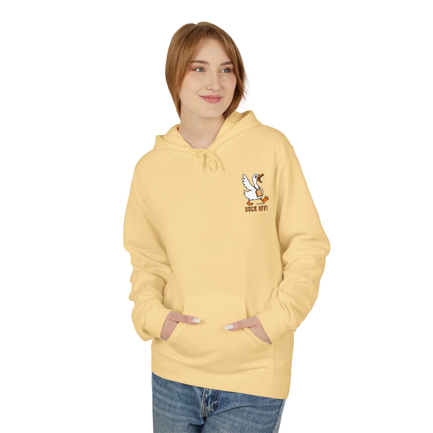 Duck Off Funny Hoodie - Unisex Fleece Pullover for Animal Lovers