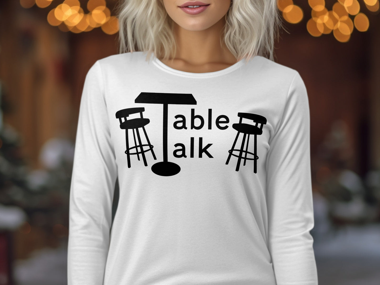 Casual White Long Sleeve Table Talk Graphic Shirt