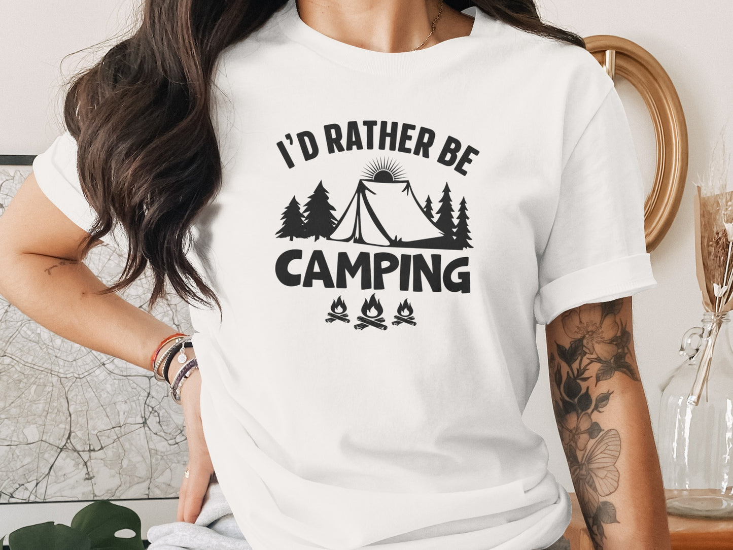 Id Rather Be Camping Tent Forest Fire Gift Idea T-Shirt T-Shirt - Outdoor & Adventure Collection - Mile Marker 16 Gear by Cloud 16 Clothing Co.