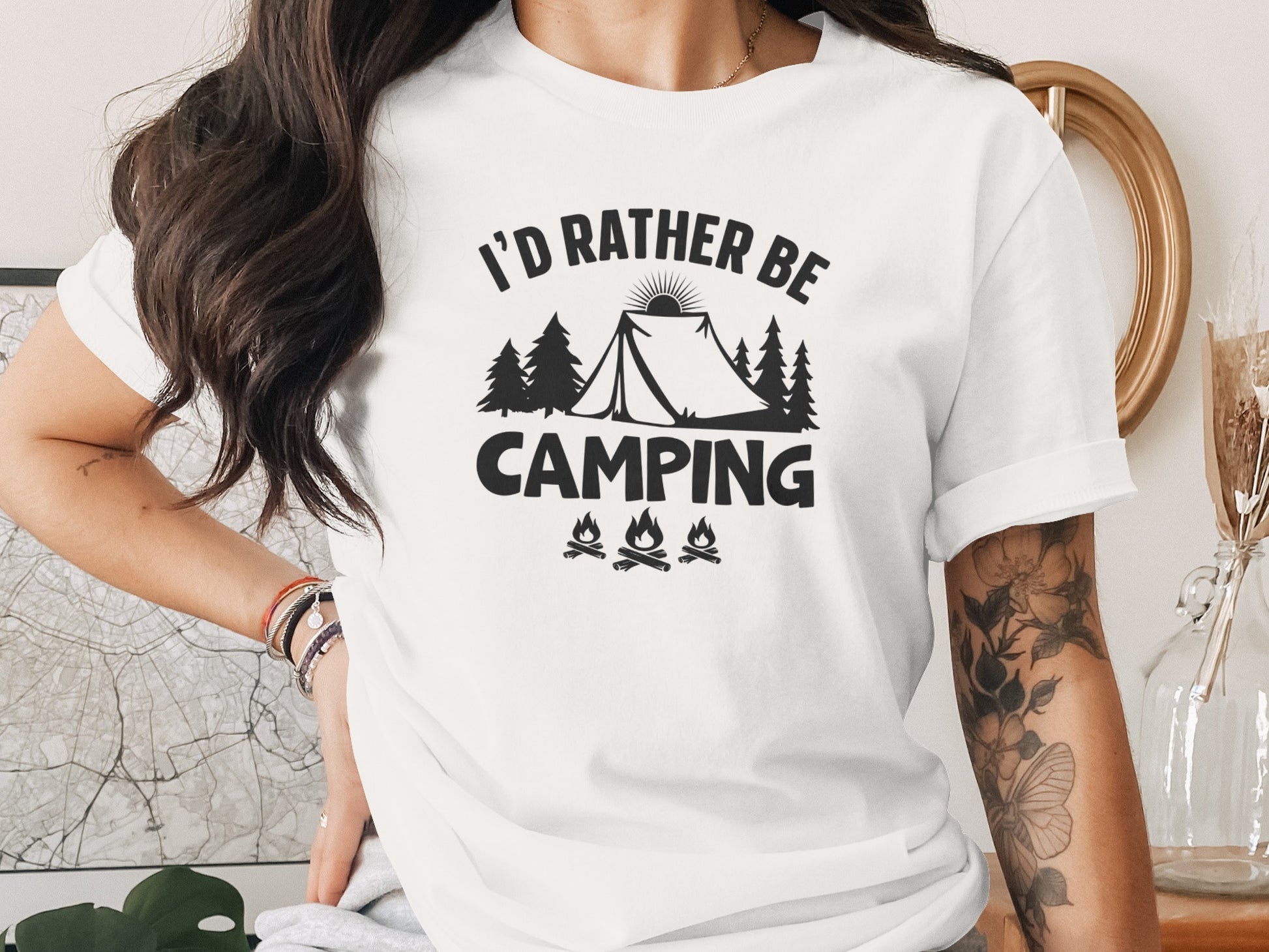 Id Rather Be Camping Tent Forest Fire Gift Idea T-Shirt T-Shirt - Outdoor & Adventure Collection - Mile Marker 16 Gear by Cloud 16 Clothing Co.