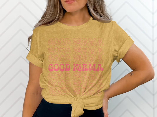 Good Karma Repeating Graphic Print T-Shirt