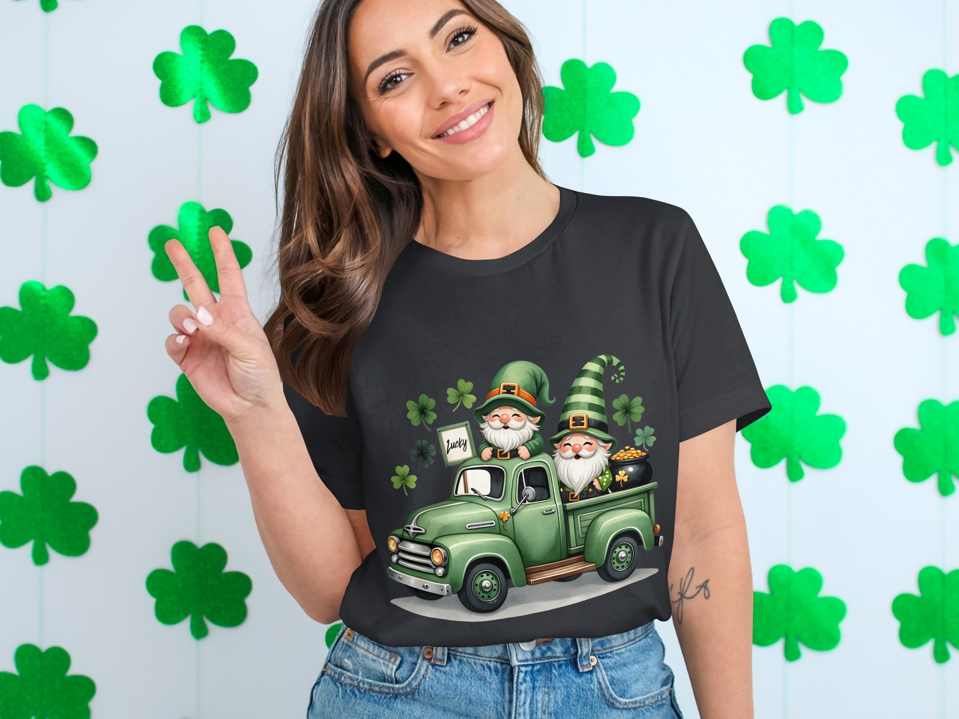 St. Patrick's Day Gnomes On Truck Graphic Shirt