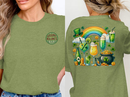 Scrappy Malone's Bar, Shamrock Pub Sign, Irish Bar, St Patricks Day Decor, Green Circle, Irish Pub Signage T-Shirt - Scrappy Malone's Bar 100-Proof Humor - Cloud 16 Clothing Co.