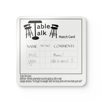 Table Talk Cork Coaster Set of 4 — Funny Conversation Match Card Design