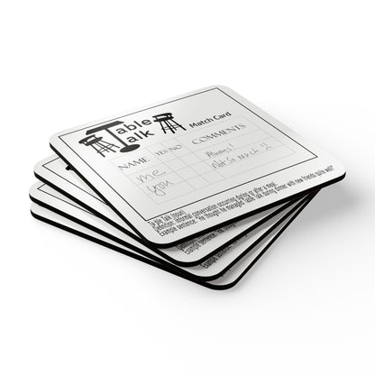 Table Talk Cork Coaster Set of 4 — Funny Conversation Match Card Design