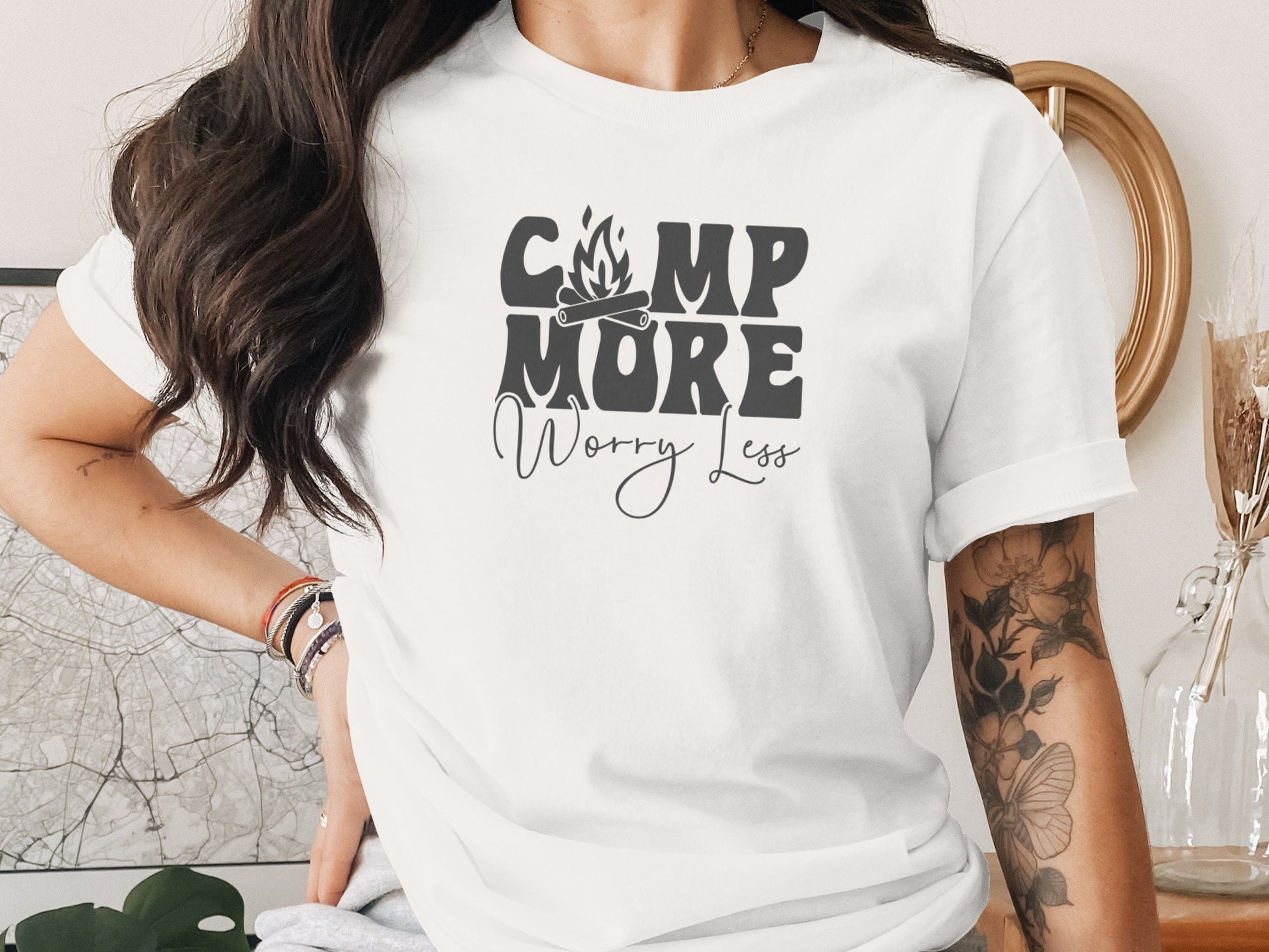 Camp More Worry Less Graphic Camping Adventure T-Shirt T-Shirt - Outdoor & Adventure Collection - Mile Marker 16 Gear by Cloud 16 Clothing Co.