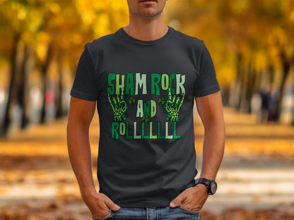 Sham Rock and Rollllll Skeleton Hand Design Shirt